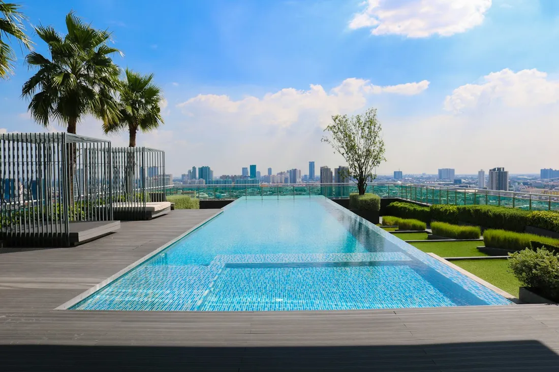 Clear blue swimming pool water
